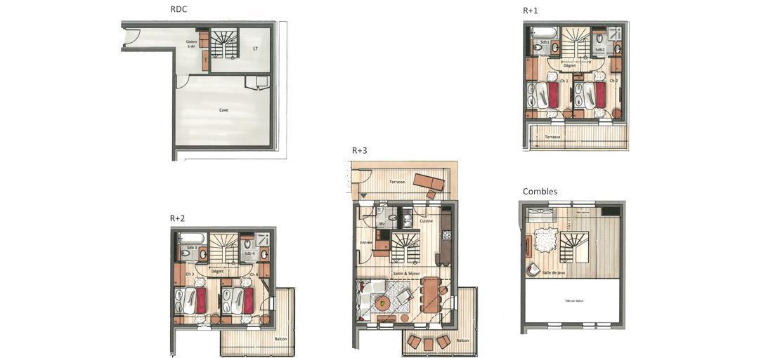 Wakacje w górach Domek górski 5 pokojowy 8 osób (YL4) - Yellowstone Lodge - La Tania - Plan