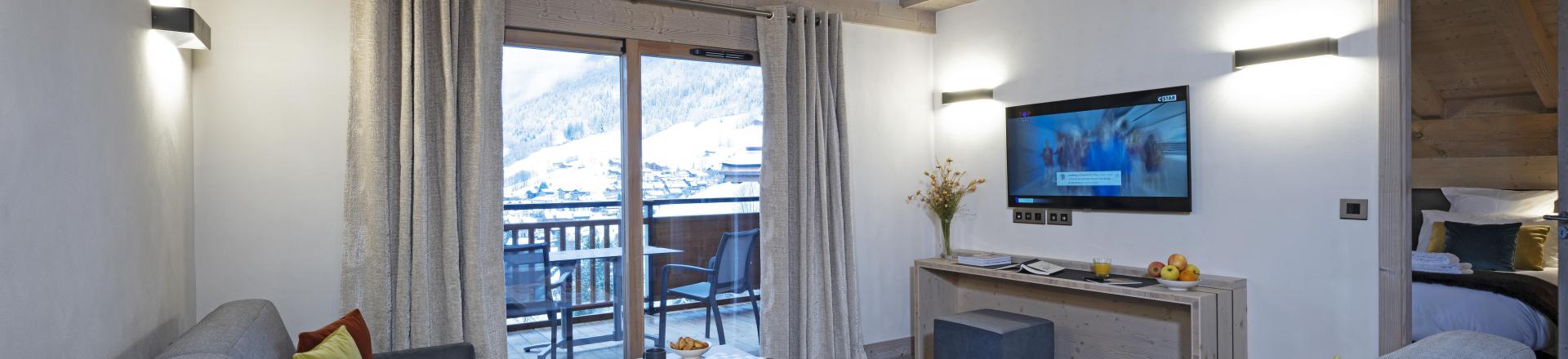Urlaub in den Bergen 4-Zimmer-Appartment für 8 Personen - Résidence les Chalets de Joy - Le Grand Bornand - Wohnzimmer