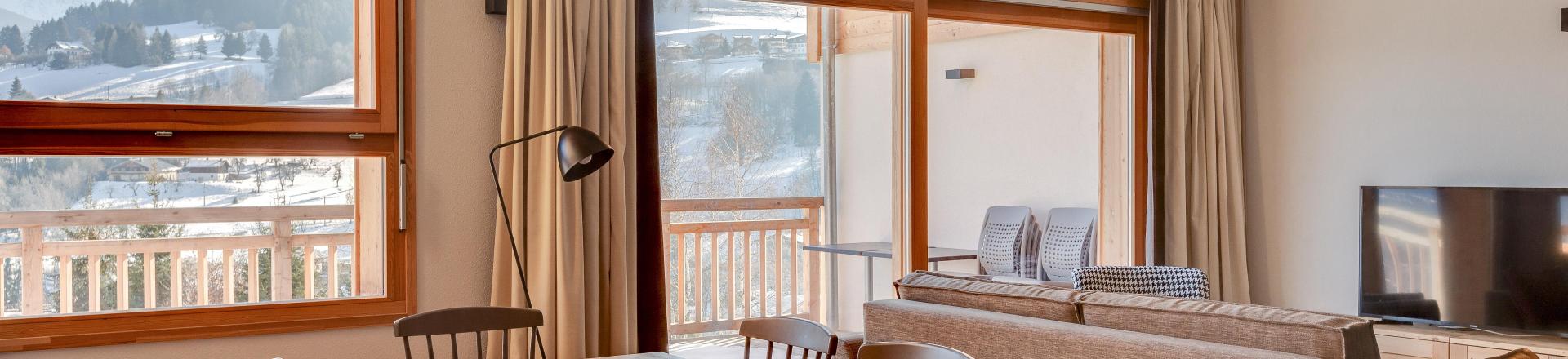 Urlaub in den Bergen Doppelchalethälfte 4 Zimmer für 8 Personen (triplex) - Résidence les Fermes du Mont Blanc - Combloux - Essbereich