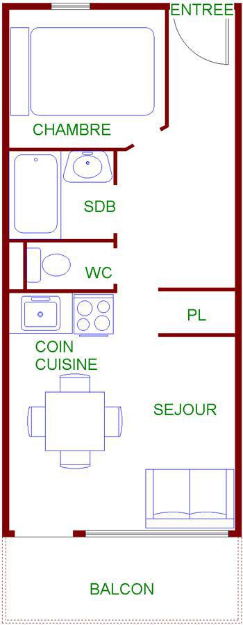 Vacances en montagne Appartement 2 pièces coin montagne 4 personnes (A7) - La Résidence les Bergers - La Toussuire - Plan