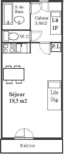 Holiday in mountain resort Studio sleeping corner 3 people (713) - La Résidence les Sétives - Aussois - Plan