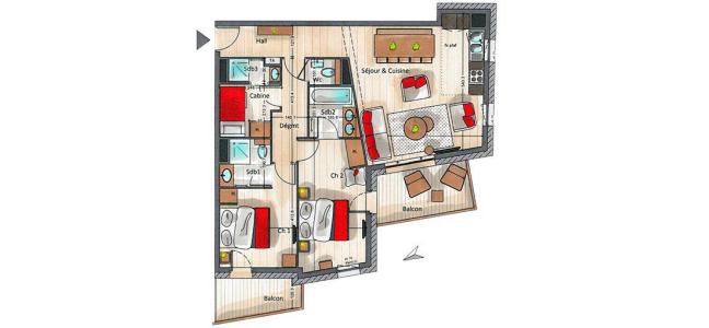 Vacances en montagne Appartement 3 pièces cabine 4-6 personnes (A02) - Le C - Courchevel - Plan