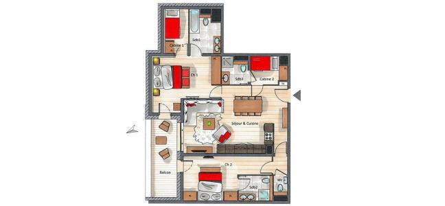 Vacances en montagne Appartement 4 pièces cabine 6-8 personnes (A04) - Le C - Courchevel - Plan