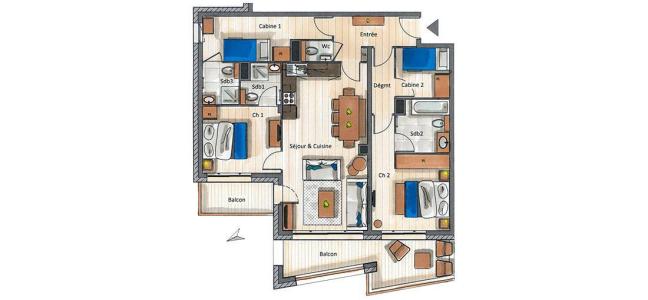 Wakacje w górach Apartament 4 pokojowy kabina 6-8 osób (A07) - Le C - Courchevel - Plan