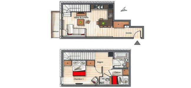 Каникулы в горах Апартаменты дуплекс 2 комнат кабин 2-4 чел. (A10) - Le C - Courchevel - план