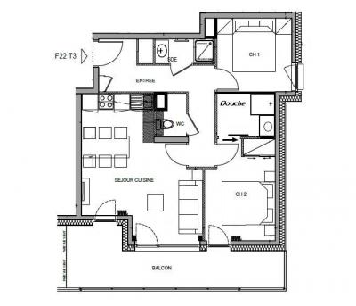 Каникулы в горах Апартаменты 3 комнат 6 чел. (F22) - Les Chalets des Cimes - Les Saisies - план