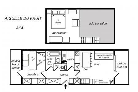 Vacances en montagne Appartement 2 pièces mezzanine 6 personnes (014) - Résidence Aiguille du Fruit - Méribel-Mottaret - Plan