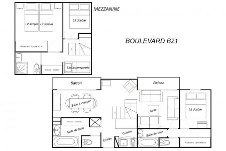 Vacances en montagne Appartement duplex 4 pièces cabine 8 personnes (B21) - Résidence Boulevard - Méribel-Mottaret - Plan