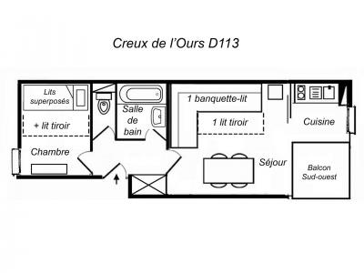Urlaub in den Bergen 2-Zimmer-Appartment für 4 Personen (D113) - Résidence Creux de l'Ours Vert - Méribel-Mottaret - Plan