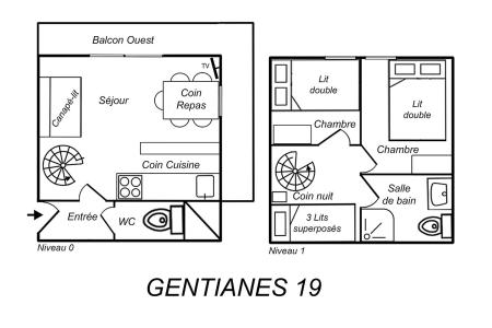Wakacje w górach Apartament duplex 3 pokojowy 6 osób (019) - Résidence Gentianes - Méribel-Mottaret