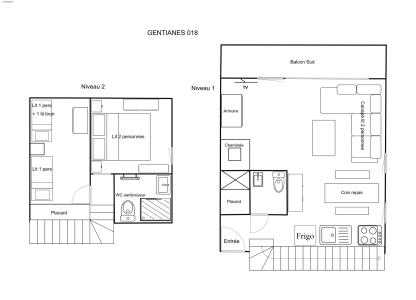 Holiday in mountain resort 3 room apartment 7 people (018) - Résidence Gentianes - Méribel-Mottaret - Plan