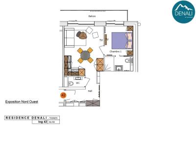 Wakacje w górach Apartament 2 pokojowy 2-4 osób (42) - Résidence Hôtelière Denali - Tignes - Plan