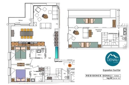 Vacances en montagne Appartement 3 pièces mezzanine 8 personnes (80) - Résidence Hôtelière Denali - Tignes - Plan