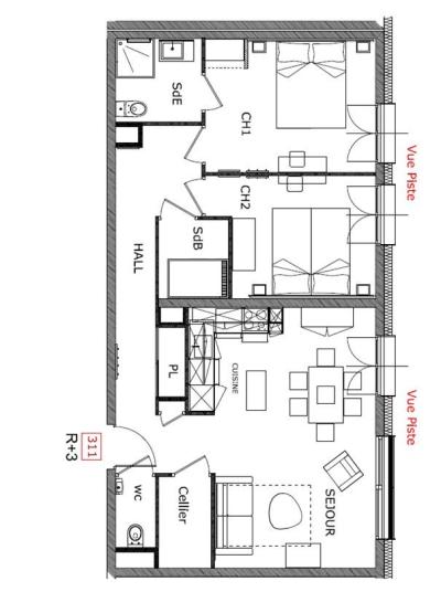 Wakacje w górach Apartament 3 pokojowy 4-6 osób (PMR) - Résidence Hôtelière Sky - La Rosière - Plan