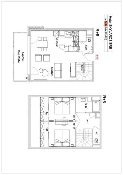 Vacances en montagne Appartement duplex 3 pièces 4-6 personnes (506) - Résidence Hôtelière Sky - La Rosière - Plan