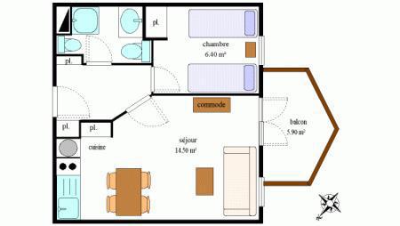 Holiday in mountain resort 2 room apartment 4 people (220) - Résidence la Combe - Aussois - Plan