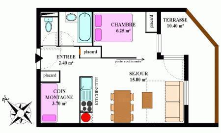 Holiday in mountain resort 2 room apartment sleeping corner 5 people - Résidence la Combe II - Aussois - Plan