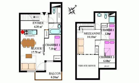 Holiday in mountain resort 4 room duplex apartment 8 people (333) - Résidence la Combe II - Aussois - Plan