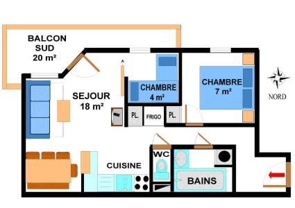 Holiday in mountain resort 3 room apartment 6 people (B29M) - Résidence le Bonheur des Pistes - Val Cenis - Plan