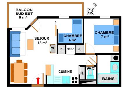 Wakacje w górach Apartament 3 pokojowy 6 osób (B28M) - Résidence le Bonheur des Pistes - Val Cenis - Plan