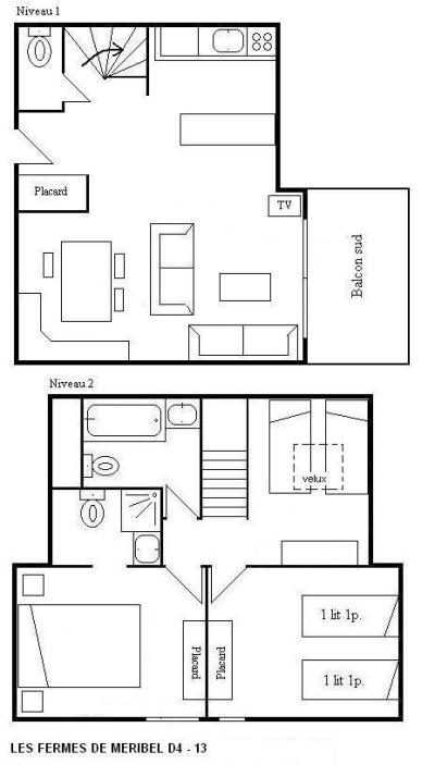Wakacje w górach Apartament duplex 4 pokojowy 6 osób (D13) - Résidence le Diapason - Méribel - Plan