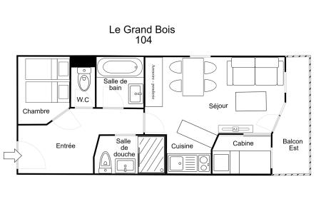 Urlaub in den Bergen 2-Zimmer-Holzhütte für 6 Personen (104) - Résidence le Grand Bois A - La Tania - Plan
