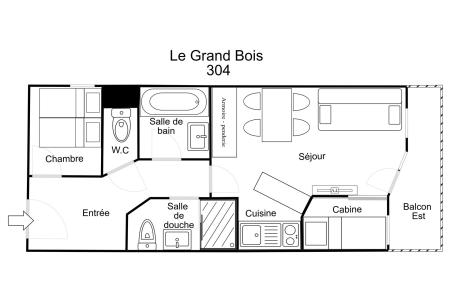 Wakacje w górach Apartament 2 pokojowy kabina 6 osób (304) - Résidence le Grand Bois A - La Tania - Plan
