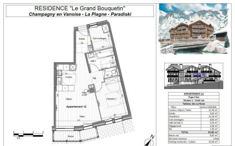 Holiday in mountain resort 2 room apartment sleeping corner 6 people (12P) - Résidence le Grand Bouquetin - Champagny-en-Vanoise - Plan