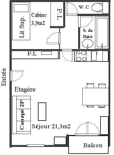 Каникулы в горах Квартира студия кабина для 4 чел. (30) - Résidence Les Fleurs - Aussois - план