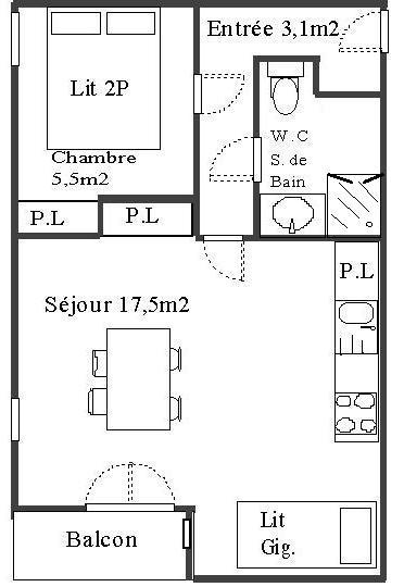 Urlaub in den Bergen 2-Zimmer-Appartment für 4 Personen (127) - Résidence Les Fleurs - Aussois - Plan
