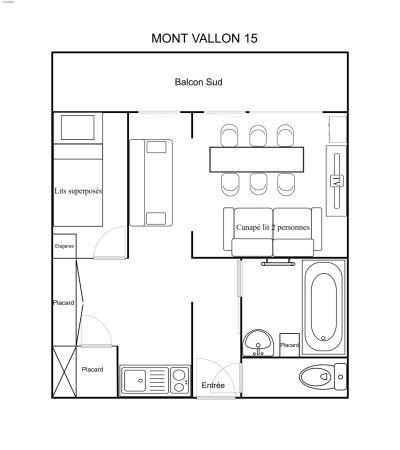 Wakacje w górach Apartament 2 pokojowy 4 osób (015) - Résidence Mont Vallon - Méribel-Mottaret - Plan