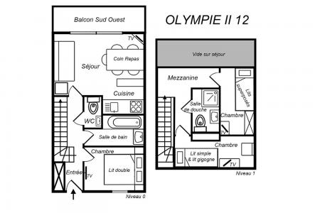 Vacances en montagne Appartement duplex 4 pièces 6 personnes (12) - Résidence Olympie II - Méribel-Mottaret - Plan