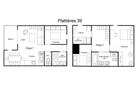 Holiday in mountain resort 5 room duplex apartment 8 people (039) - Résidence Plattières - Méribel-Mottaret - Plan