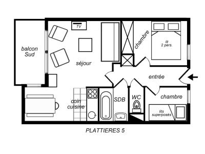 Wakacje w górach Apartament 2 pokojowy kabina 4 osób (005) - Résidence Plattières - Méribel-Mottaret - Plan