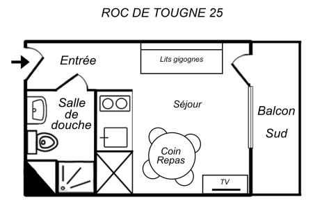 Vacances en montagne Studio 2 personnes (025) - Résidence Roc de Tougne - Méribel-Mottaret - Plan