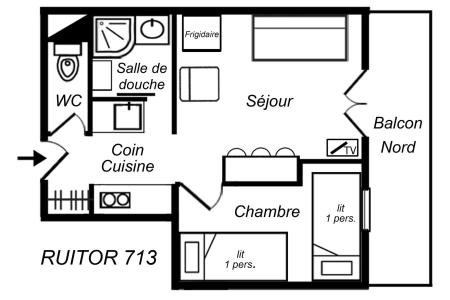Vacaciones en montaña Apartamento cabina para 2 personas (713) - Résidence Ruitor - Méribel-Mottaret - Plano