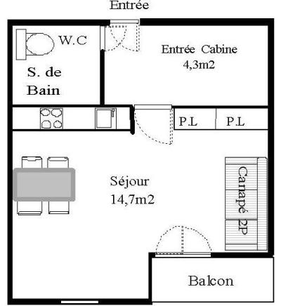 Vacances en montagne Studio 2 personnes (STS173) - Résidence St Sébastien 1 - Aussois - Plan