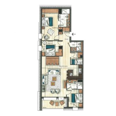 Holiday in mountain resort 4 room apartment cabin 6-8 people (A01) - Vail Lodge - Val d'Isère - Plan